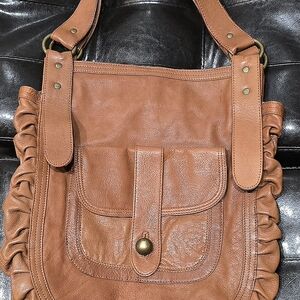 Cynthia Vincent Tan Distressed Leather Shoulder Bag